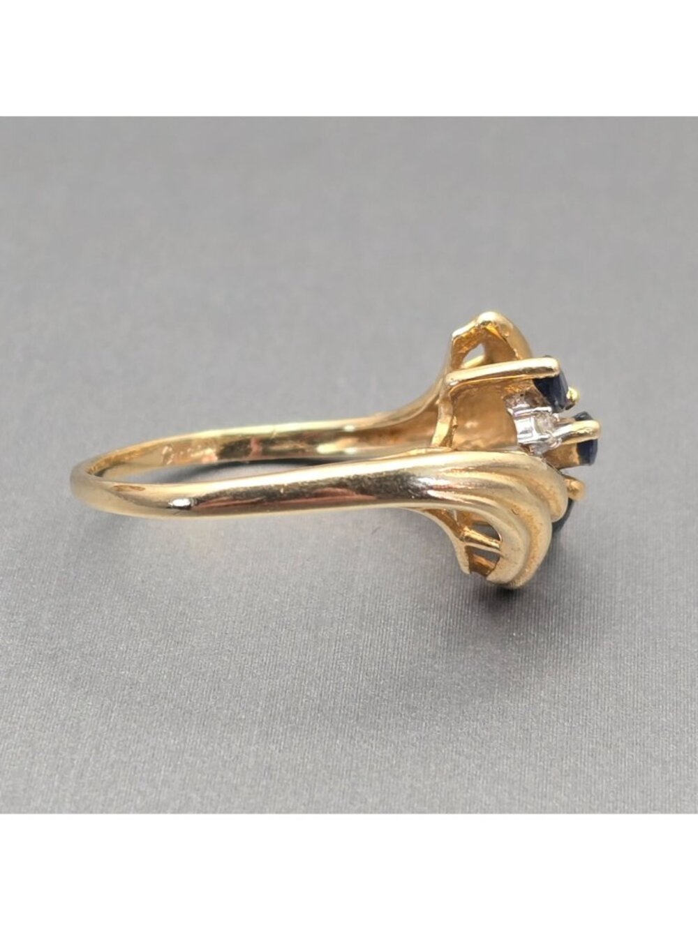 Vintage 10k Gold Sapphire Ring Size 7 Marquise Diamond Accent Cocktail Signed - Picture 9 of 16